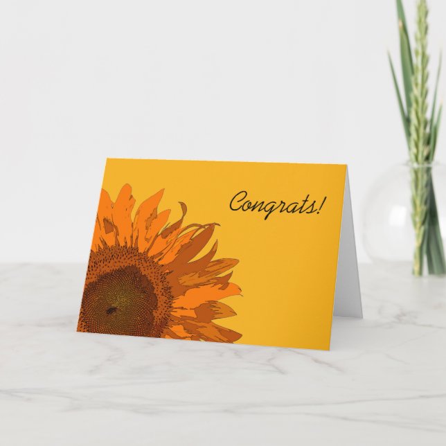 Orange Sunflower on Yellow Congratulations Card (Front)