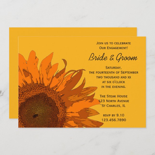 Orange Sunflower on Yellow Engagement Party Invitation (Front/Back)