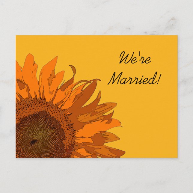 Orange Sunflower on Yellow Marriage Announcement Postcard (Front)