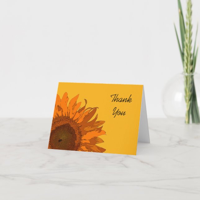 Orange Sunflower on Yellow Thank You Card (Front)