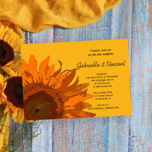 Orange Sunflower on Yellow Wedding Invitation