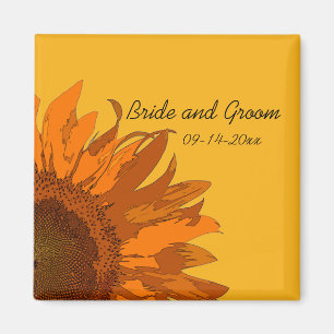 Orange Sunflower on Yellow Wedding Magnet
