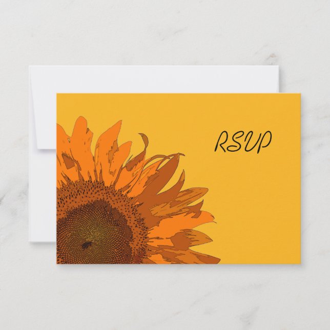 Orange Sunflower on Yellow Wedding RSVP Card (Front)