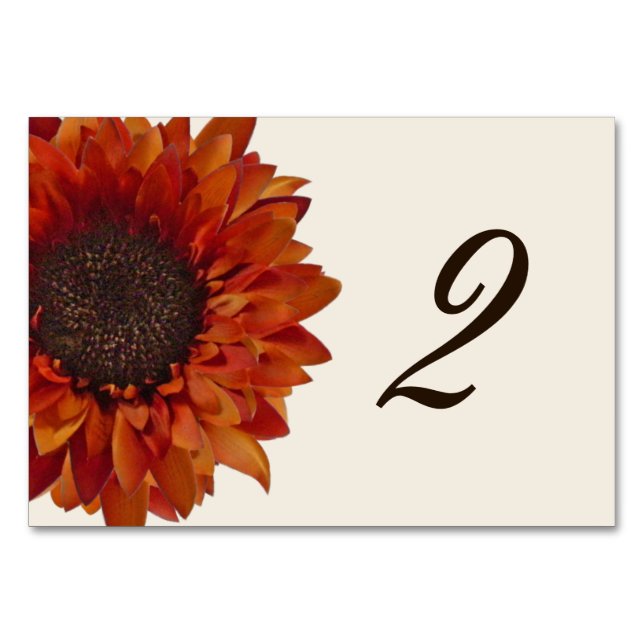 Orange Sunflower Wedding Table Number Card (Front)