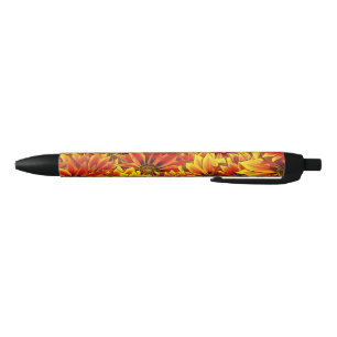 Orange Sunflowers Black Ink Pen