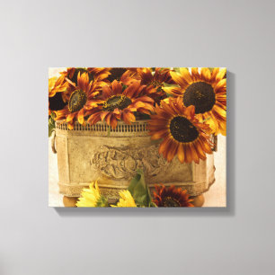 Orange Sunflowers In Tin Basket Canvas Print