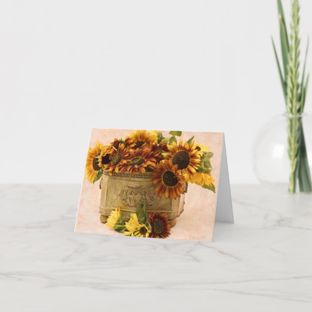 Orange Sunflowers In Tin Basket Card (Front)