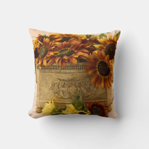 Orange Sunflowers In Tin Basket Cushion