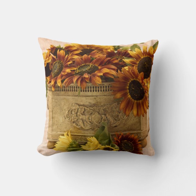 Orange Sunflowers In Tin Basket Cushion (Front)