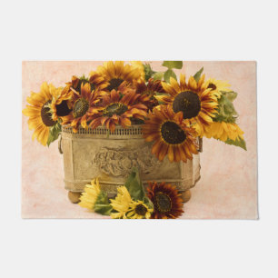 Orange Sunflowers In Tin Basket  Doormat