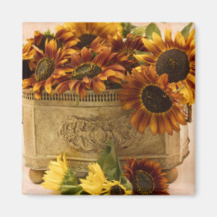 Orange Sunflowers In Tin Basket Magnet