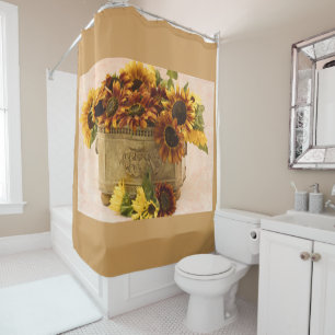 Orange Sunflowers In Tin Basket Shower Curtain