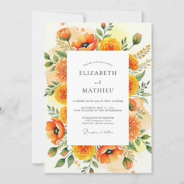 Orange Sunlit Summer Meadow Wedding Invitation (Front)