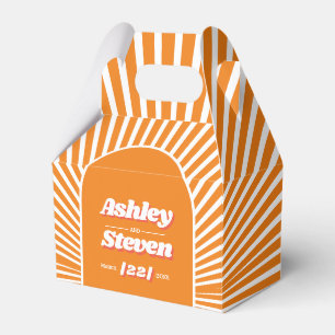 Orange sunrays retro groovy 70s inspired wedding favour box