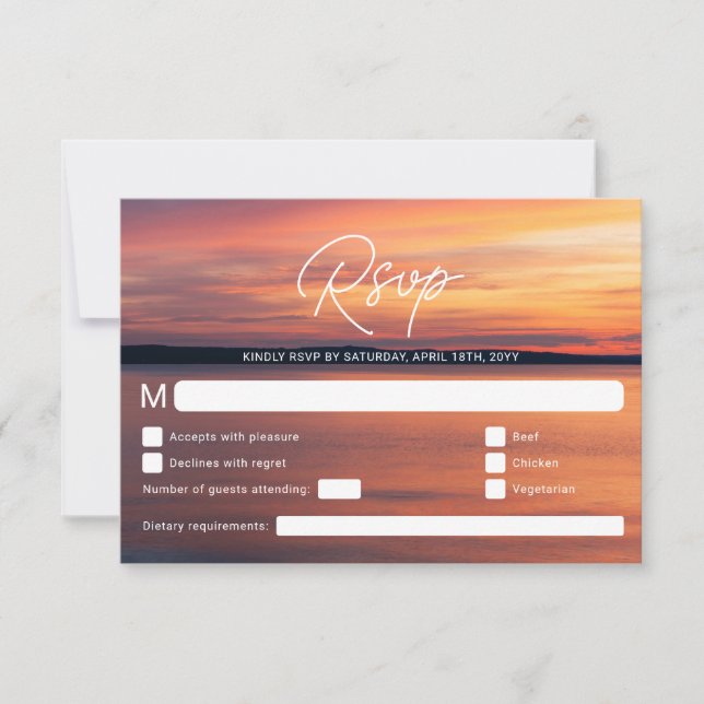 Orange Sunset Destination Wedding Or Beach Wedding RSVP Card (Front)