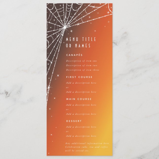 Orange Sunset Diamond Spider Web Flat 4 Course Menu (Front)