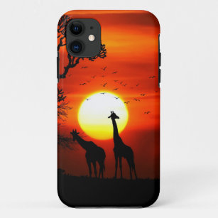 Orange Sunset in Africa w Giraffe Silhouette Case-Mate iPhone Case