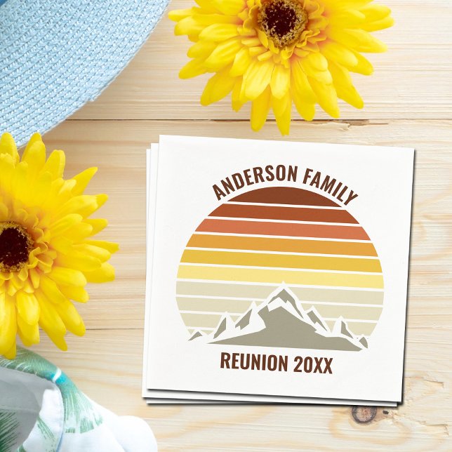 Orange Sunset Mountain Custom Family Reunion Party Napkin (Creator Uploaded)