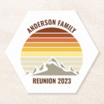 Orange Sunset Mountain Custom Family Reunion Party Paper Coaster<br><div class="desc">This cool orange vintage sunset over rocky mountains in nature makes a great image on a cute party coaster for a family reunion,  road trip,  or summer vacation. Commemorate your celebration with a fun keepsake gift with your own last name and the year in retro brown.</div>