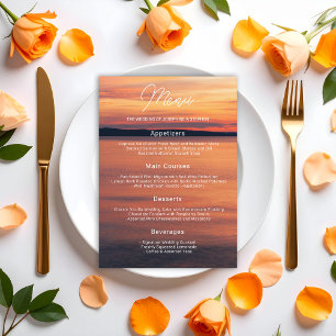 Orange Sunset Over Lake Water Meal Options Wedding Menu