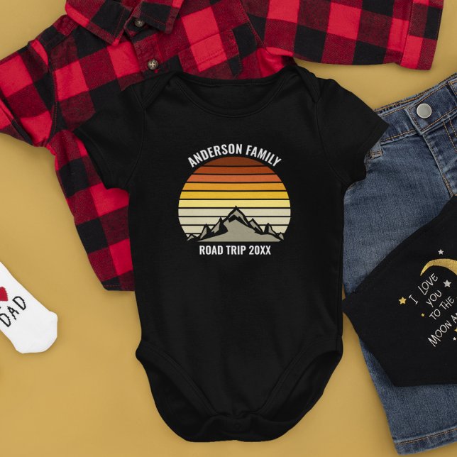 Orange Sunset Personalised Family Reunion Mountain Baby Bodysuit (Creator Uploaded)