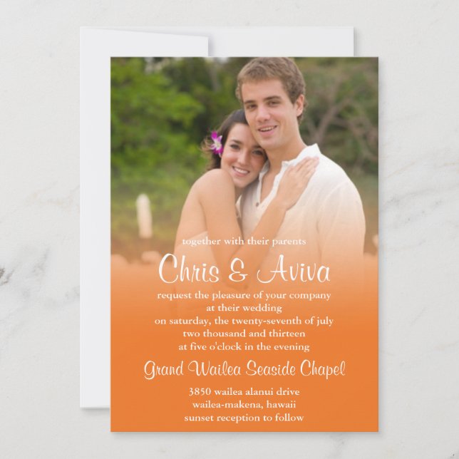 Orange Sunset Photo Invitations (Front)
