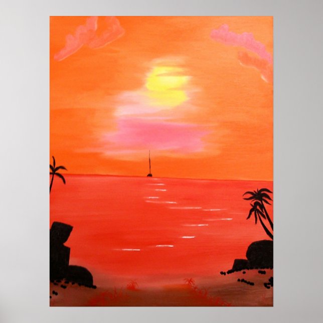 Orange Sunset Sky Painting Poster (Front)