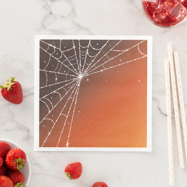 Orange Sunset Sparkling Diamond Spider Web Napkin (Insitu)