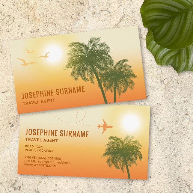 Orange Sunset Tropical Palm Trees Travel Agent Business Card (Ideal for travel agents and other people who work within the travelling and tourism industry.)
