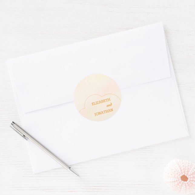 Orange Sunset Wedding Classic Round Sticker (Envelope)