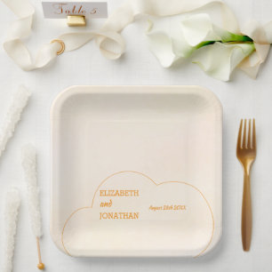 Orange Sunset Wedding Paper Plate