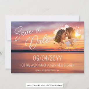 Orange Sunset With Custom Couple's Photo Wedding Save The Date