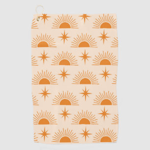 Orange Sunshine with Mid Century Starbursts  Golf Towel