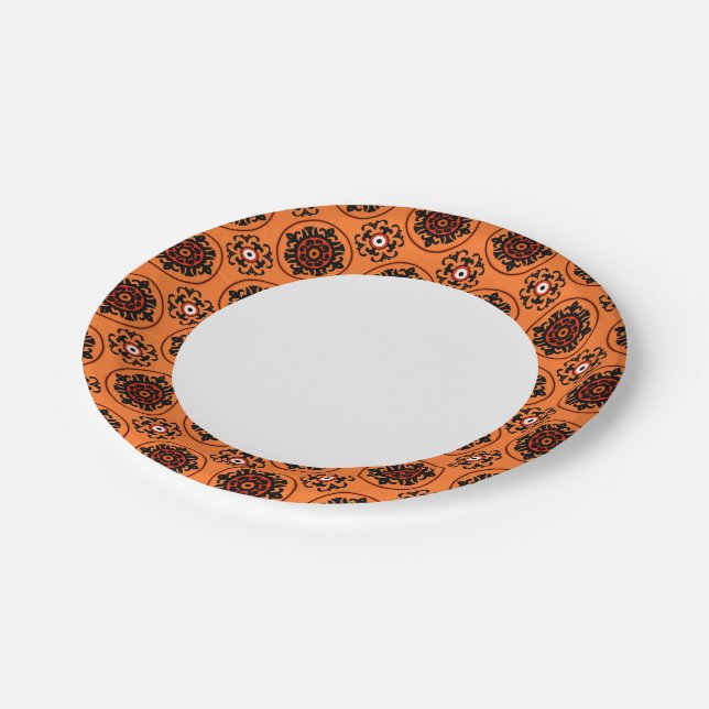 Orange Suzani Pattern Paper Plate (Angled)