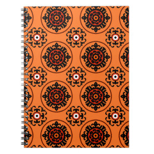 Orange Suzani Pattern Spiral Notebook