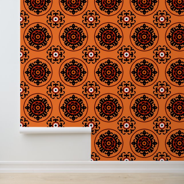 Orange Suzani Pattern Wallpaper (Application)
