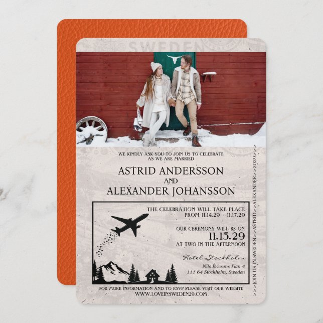 Orange Sweden Passport Wedding Invitation (Front/Back)
