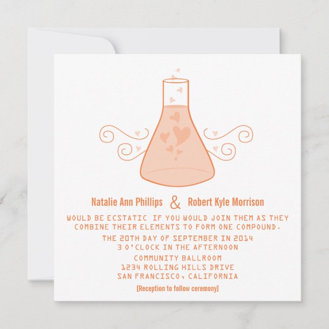 Orange Sweet Chemistry Wedding Invite (Front)