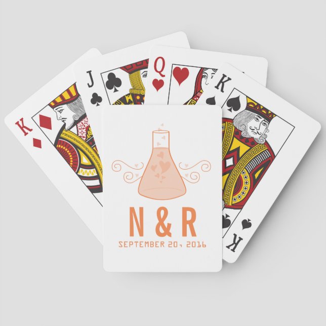 Orange Sweet Chemistry Wedding Playing Cards (Back)