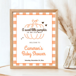 Orange Sweet Little Pumpkin Baby Shower Welcome Poster