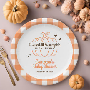 Orange Sweet Little Pumpkin Fall Baby Shower Paper Plate