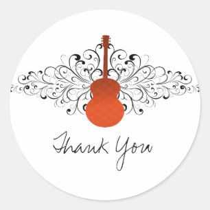 Orange Swirls Guitar Thank You Stickers