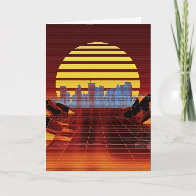 Orange Synthwave Greetings Card (Front)