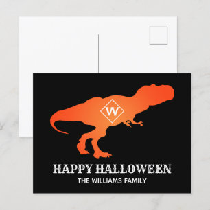Orange T Rex Happy Halloween Custome Family Name Holiday Postcard