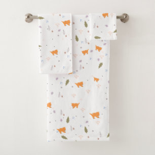 Orange Tabby and Leaves Pattern  Bath Towel Set