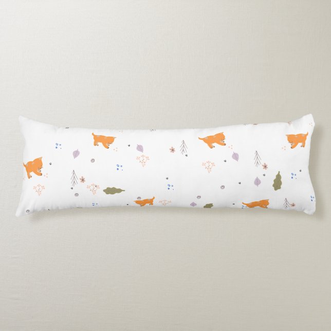 Orange Tabby and Leaves Pattern  Body Cushion (Front)