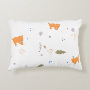 Orange Tabby and Leaves Pattern Decorative Cushion