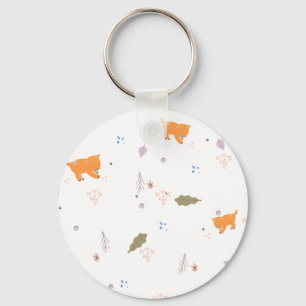 Orange Tabby and Leaves Pattern Key Ring