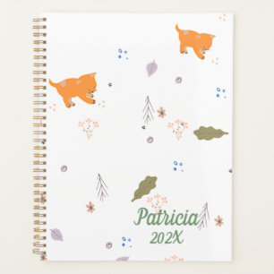 Orange Tabby and Leaves Pattern Planner