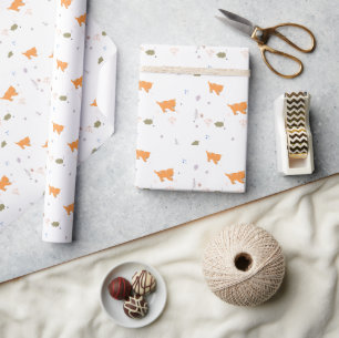 Orange Tabby and Leaves Pattern Wrapping Paper